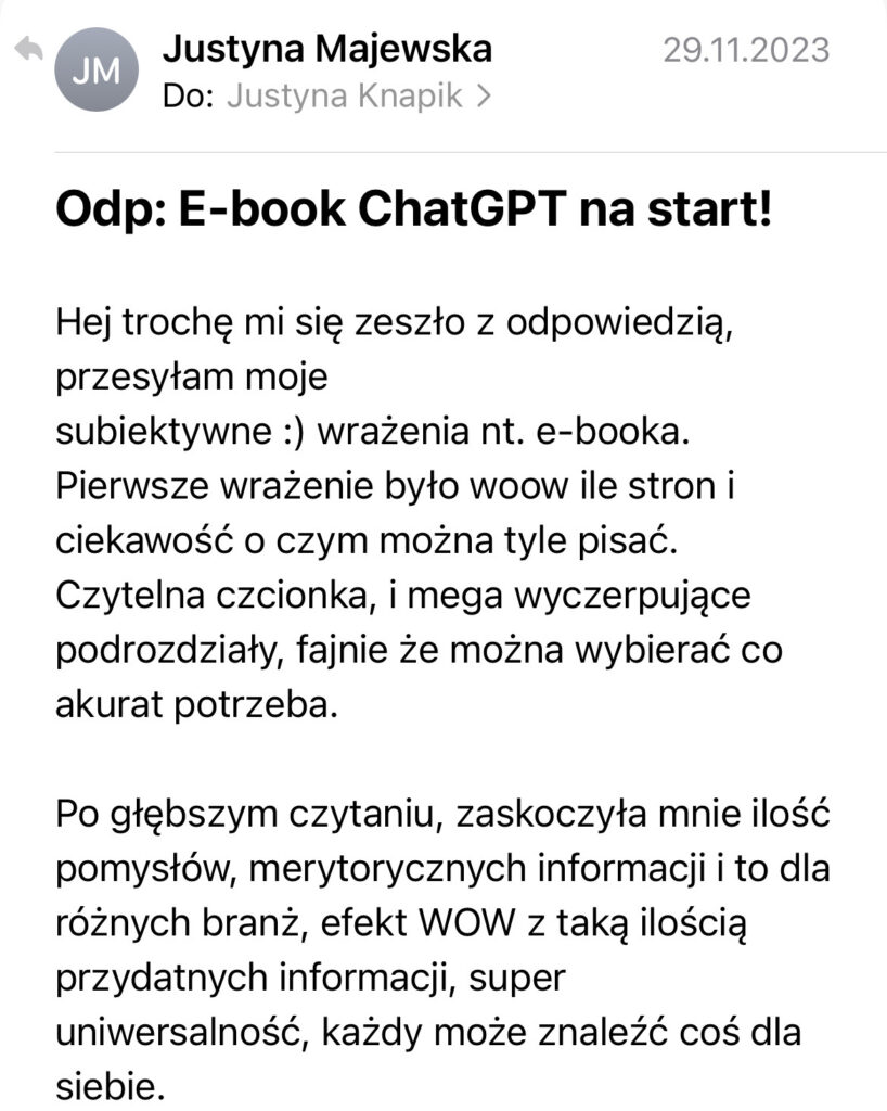 opinia ebooka ChatGPT na start